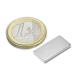 Q-20-10-02-N, Parallélépipède magnétique 20 x 10 x 2 mm, néodyme, N45, nickelé