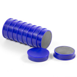M-OF-RD30/blue, Aimants en ferrite pour tableau, plastifiés, lot de 10, bleu