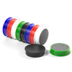 M-OF-RD30/mixed, Aimants en ferrite pour tableau, plastifiés, lot de 10, 2 x noir, blanc, bleu, rouge et vert