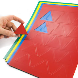 BA-014TR, Triángulos magnéticos grandes, para pizarras blancas y de planificación, 25 símbolos por hoja A4, en diferentes colores