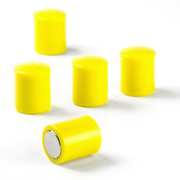 M-PC/yellow, Bordmagneten cilindrisch, neodymium magneten met kunststof kapje, Ø 14 mm, geel