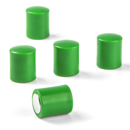 M-PC/green, Magneti per lavagna cilindrici, magneti al neodimio con cappuccio in plastica, Ø 14 mm, verde