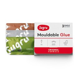 SUG-03/mixed4, Sugru set of 3, mouldable glue, 1x green, 1x brown, 1x grey, packages of 5 g each