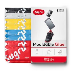 SUG-08/mixed1, Sugru pak van 8, vormbare kleefmassa, 1x zwart, 1x wit, 2x rood, 2x blauw en 2x geel, pakjes van 5 g elk