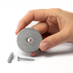 M-DOOR-03, Kit de montage pour butoirs, disque métallique avec trou fraisé, pour être vissé au sol ou au mur