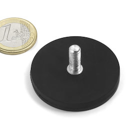 GTNG-43, rubber gecoate potmagneet met draadeinde, Ø 43 mm, schroefdraad M6