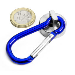 KTN-25B, aimant en pot avec mousqueton bleu Ø 25 mm, longueur mousqueton 60 mm