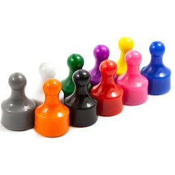 M-PIN/mixed, Magneetpins 'Player' gemengd, prikbordmagneten in de vorm van een speelfiguur, set van 10, 10 versch. kleuren