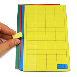 BA-012R, Symboles magnétiques rectangle petit, pour tableaux blancs & tableaux de planning, 56 symboles par feuille, dans différentes couleurs